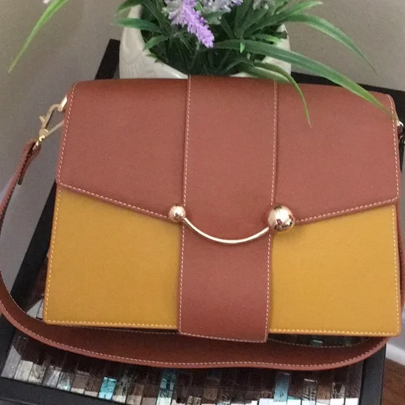 Strathberry Tricolor Crescent Colorblock Leather Shoulder Bag - Picture 6 of 16